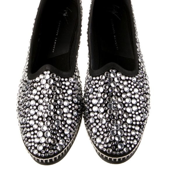 Giuseppe Zanotti Shoes - Giuseppe Zanotti Fancy Crystal Loafers with Black & Silver Embellishment Size 8